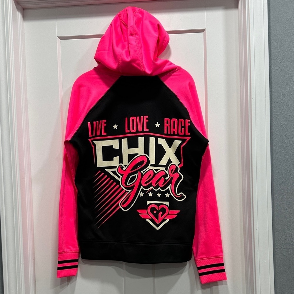 Chix Gear Black and Pink Full Zip Hoodie Size Large - Picture 2 of 10